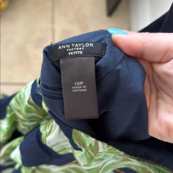Ann Taylor Factory Navy and Green Leaf Midi Dress - Picture 2 of 5